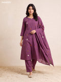 Purple Art Silk Floral Embroidery Work A-Line Suit