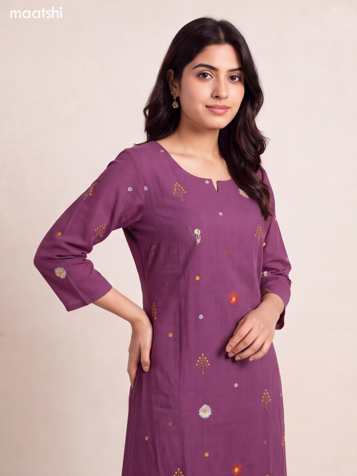 Purple Art Silk Floral Embroidery Work A-Line Suit