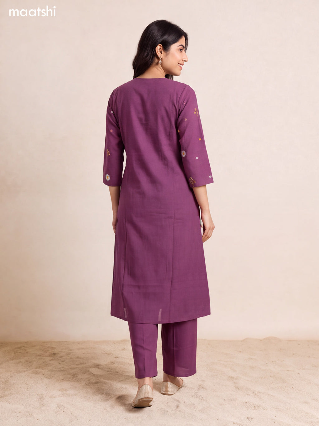 Purple Art Silk Floral Embroidery Work A-Line Suit