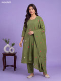 Sap Green Art Silk Floral Embroidery Work A-Line Suit