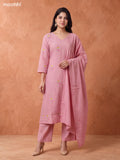Pink Art Silk Floral Buttas Embroidery Work A-Line Suit