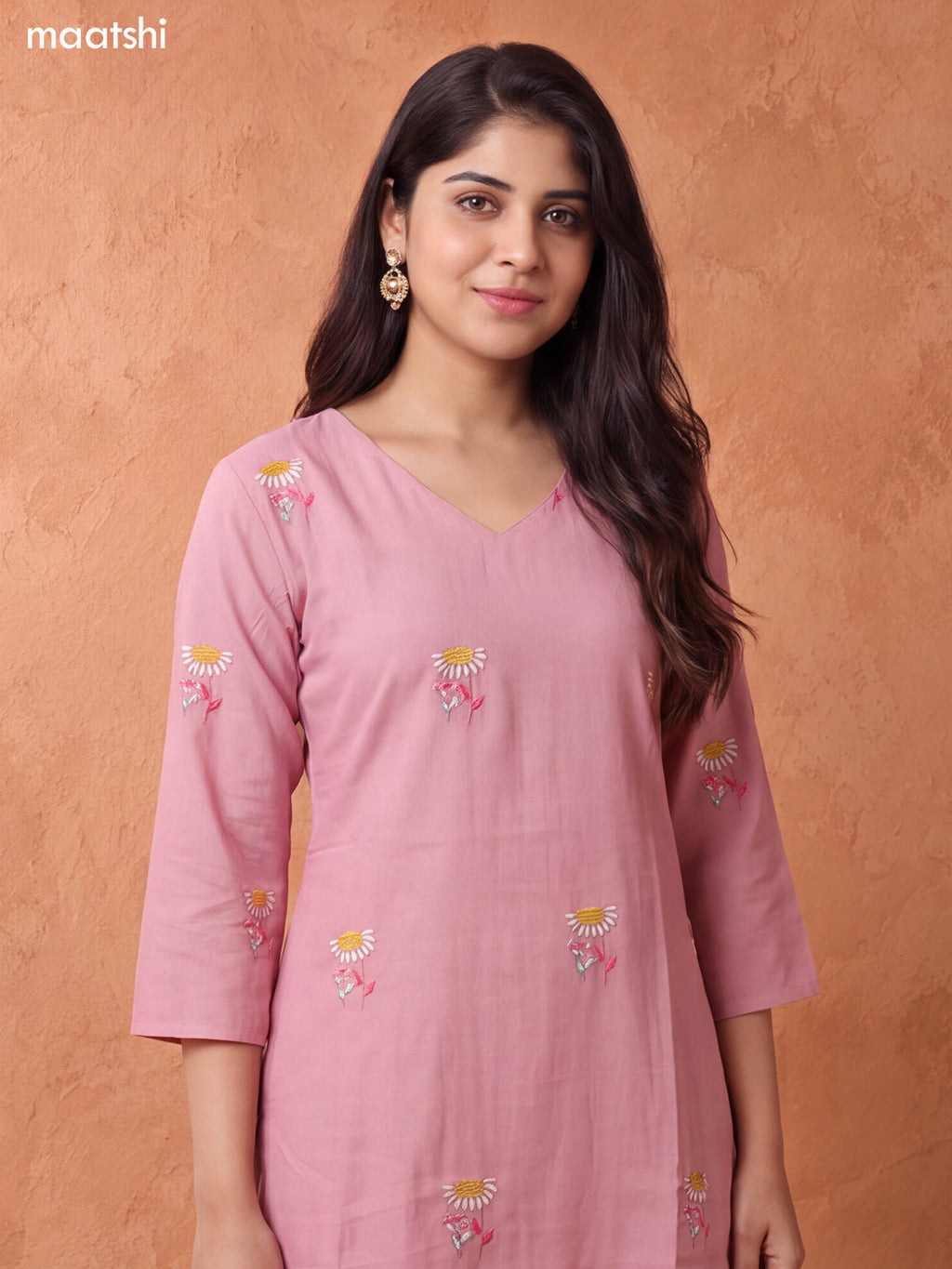 Pink Art Silk Floral Buttas Embroidery Work A-Line Suit