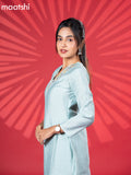Muslin kurti set pastel blue with embroidery work v neck pattern and straight cut pant