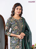 Semi cotton salwar suit green with allover floral prints & embroidery neck pattern and straight cut pant & dupatta