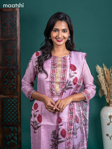 Kota salwar suit pastel pink with butta prints & mirror sequin work neck pattern and straight cut pant & kotta dupatta