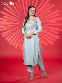 Muslin kurti set pastel blue with embroidery work neck pattern and straight cut pant