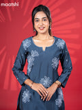 Muslin kurti set peacock blue with embroidery work buttas and straight cut pant