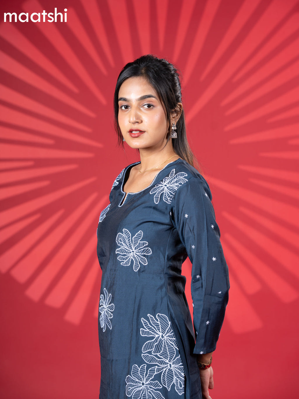 Muslin kurti set peacock blue with embroidery work buttas and straight cut pant