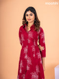 Cotton co-ord set maroon with floral prints & collar neck pattern and straight cut pant