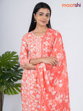Semi cotton salwar suit pale orange and off white with allover floral prints & lace work simple neck pattern and straight cut pant & dupatta
