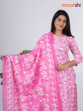 Semi cotton salwar suit light pink and off white with allover floral prints & lace work simple neck pattern and straight cut pant & dupatta