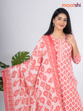 Semi cotton salwar suit off white and peach shade with allover prints & embroidery sequin work v neck pattern and straight cut pant & dupatta