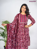 Semi cotton salwar suit maroon with allover floral prints & lace work neck pattern and straight cut pant & dupatta