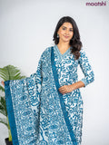 Semi cotton salwar suit grey and peacock blue with allover batik prints & sequin beaded work v neck pattern and straight cut pant & dupatta