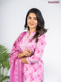 Semi cotton salwar suit mauve pink and off white with allover prints & embroidery mirror work neck pattern and straight cut pant & dupatta