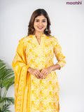 Semi cotton salwar suit mustard yellow and off white with allover prints & embroidery mirror work neck pattern and straight cut pant & dupatta