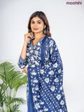 Semi cotton salwar suit blue and off white with allover floral prints & sequin work neck pattern and straight cut pant & dupatta