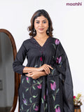 Semi cotton salwar suit black with placement prints & embroidery sequin work v neck pattern and straight cut pant & dupatta