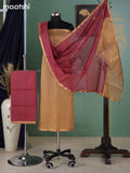 Sandal and Dark Peach Kora Silk Cotton Dress Material With Zari Buttas and Bottom & Zari Dupatta