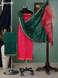 Peach Pink and Green Kora Silk Cotton Dress Material With Zari Buttas and Bottom & Zari Dupatta