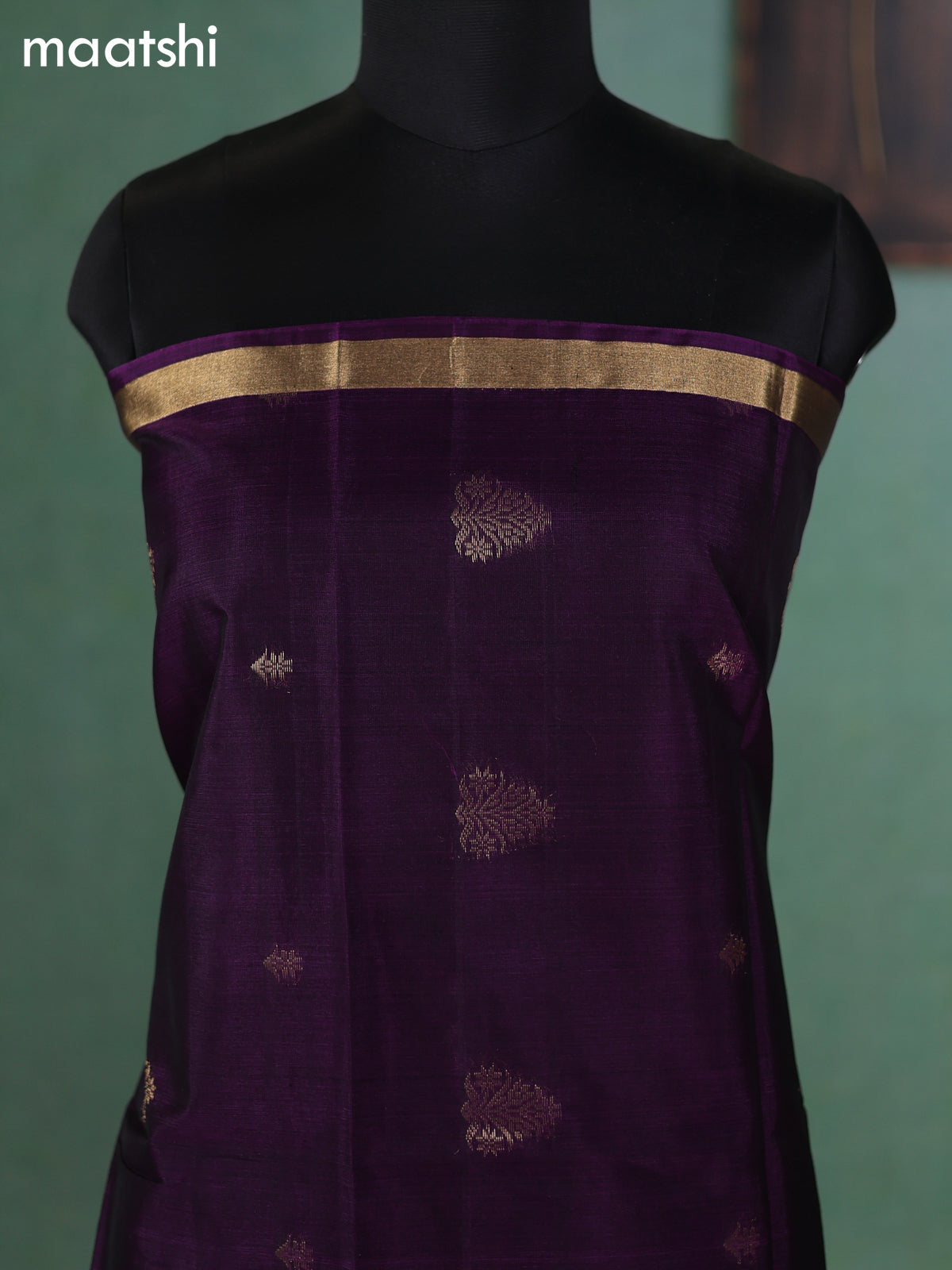 Deep Purple and Teal Green Kora Silk Cotton Dress Material With Zari Buttas and Bottom & Zari Dupatta