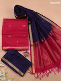 Magentha Pink and Navy Blue Kora Silk Cotton Dress Material With Zari Buttas