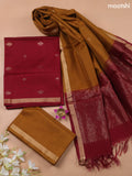 Dark Musted Yellow and Maroon Kora Silk Cotton Dress Material With Zari Buttas