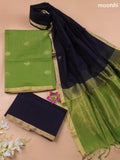 Light Green and Navy Blue Kora Silk Cotton Dress Material With Zari Buttas