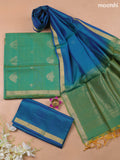 Dual Shade Of Green and Dual Shade Of Blue Kora Silk Cotton Dress Material With Zari Buttas