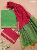Dual Shade Of Green and Pink Kora Silk Cotton Dress Material With Zari Buttas