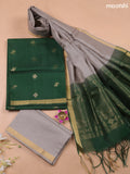 Dark Green and Pastel Grey Kora Silk Cotton Dress Material With Zari Buttas