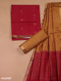 Kumkum Red and Mustard Yellow Pure Silk Dress Material With Zari Butta