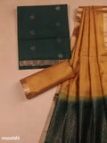 Dark Green and Mustard Yellow Pure Silk Dress Material With Zari Butta