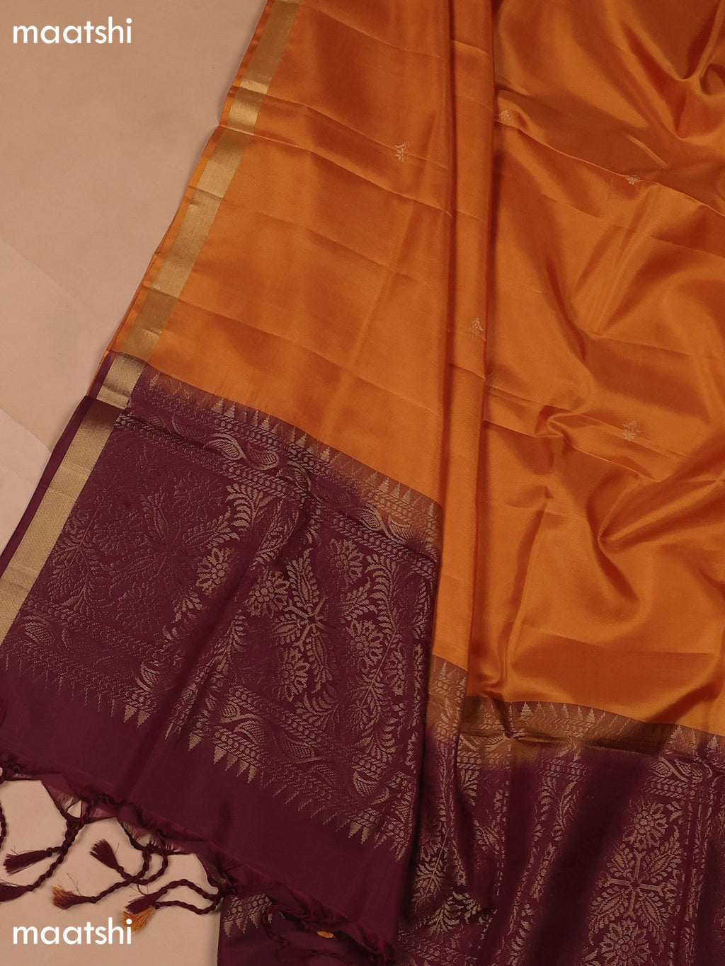 Deep Maroon and Mango Yellow Pure Silk Dress Material With Zari Butta
