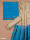 Blue and Cream Pure Silk Dress Material With Zari Butta