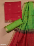 Red and Light Green Pure Silk Dress Material With Zari Butta