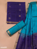 Blue and Teal Green Pure Silk Dress Material With Zari Butta
