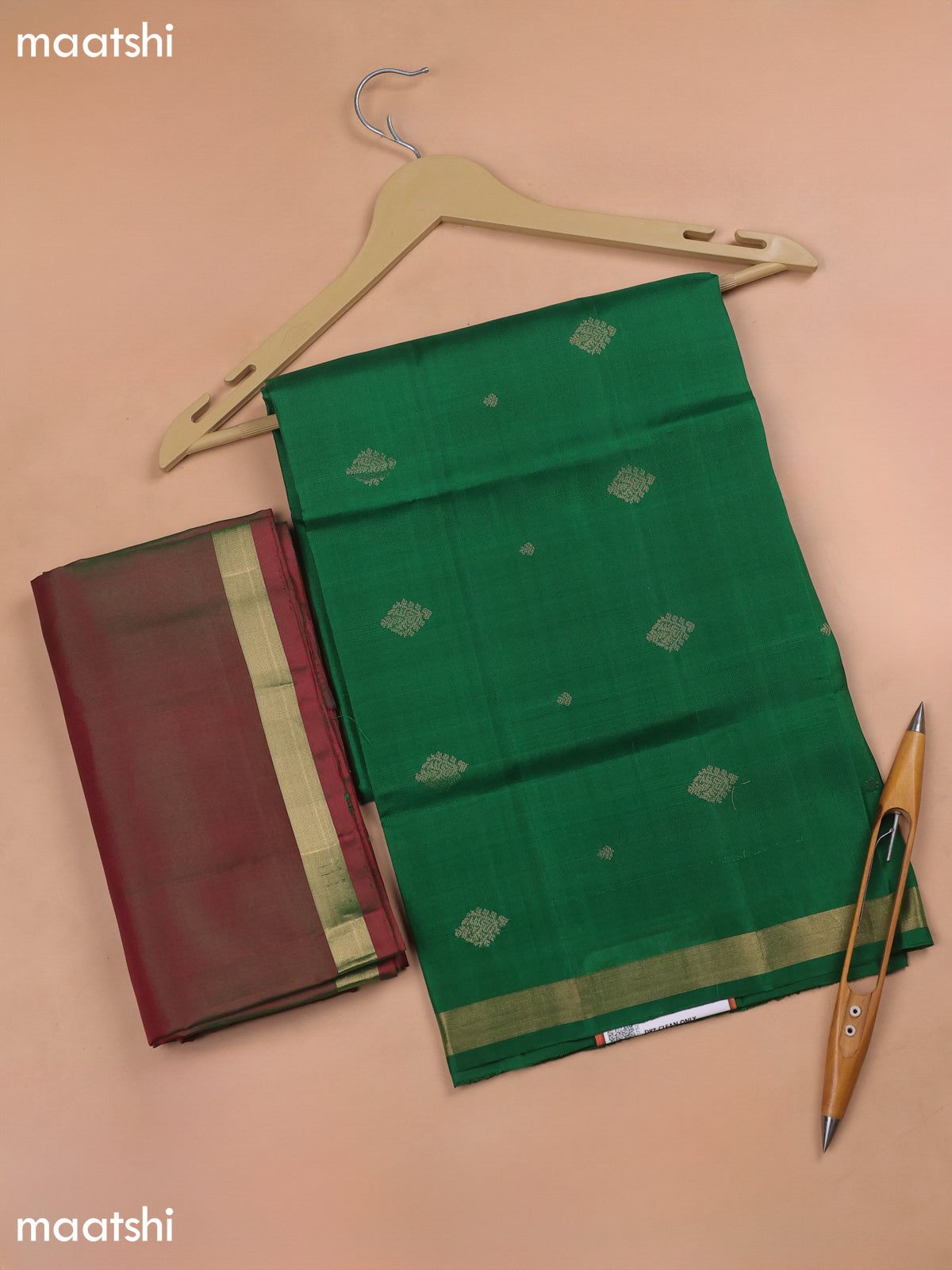 Green and Dual Shade Of Green Pure Silk Dress Material With Zari Butta