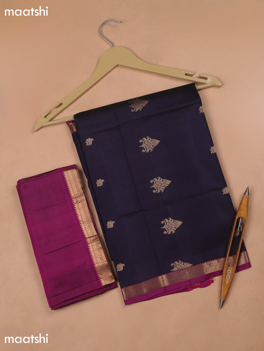 Deep Violet and Purple Pure Silk Dress Material With Zari Butta