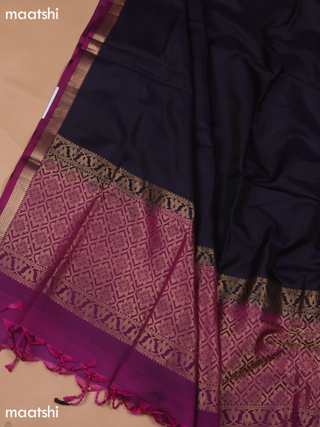 Deep Violet and Purple Pure Silk Dress Material With Zari Butta
