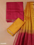 Dual Shade Of Pinkish Red and Mustard Yellow Pure Silk Dress Material With Zari Butta