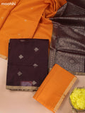 Deep Coffee Brown and Dual Shade Of Yellow Kora Silk Cotton Dress Material With Zari Buttas