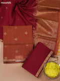 Dual Shade Of Orange and Kumkum Red Kora Silk Cotton Dress Material With Zari Buttas