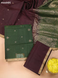 Sap Green and Deep Coffee Brown Kora Silk Cotton Dress Material With Zari Buttas