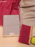 Pastel Brown and Maroon Kora Silk Cotton Dress Material With Zari Buttas