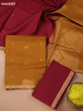 Mustard Yellow and Maroon Kora Silk Cotton Dress Material With Zari Buttas