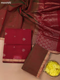 Maroon and Dual Shade Of Green Kora Silk Cotton Dress Material With Zari Buttas