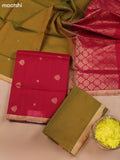 Maroon and Dual Shade Of Green Kora Silk Cotton Dress Material With Zari Buttas