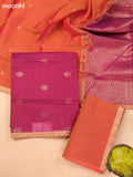Magenta Pink and Dual Shade Of Yellow Kora Silk Cotton Dress Material With Zari Buttas