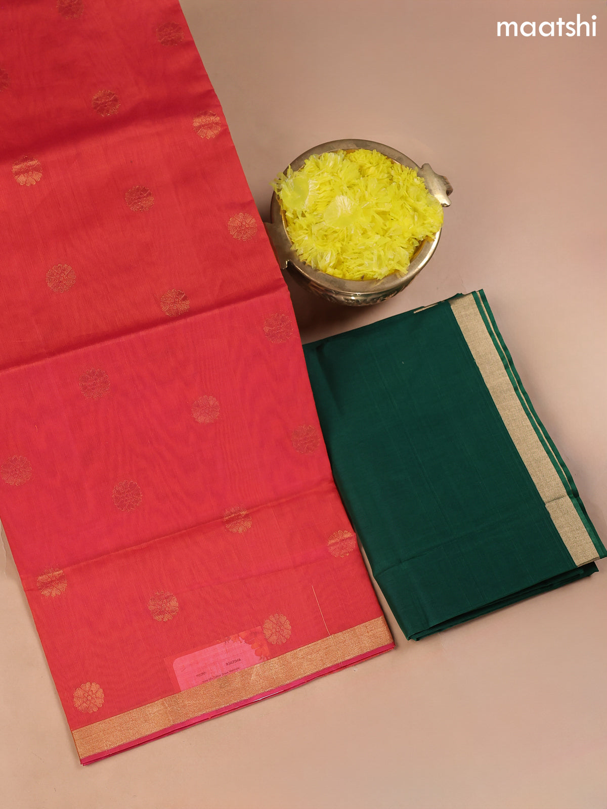 Dual Shade Of Pink and Kora Silk Cotton Dress Material With Zari Buttas